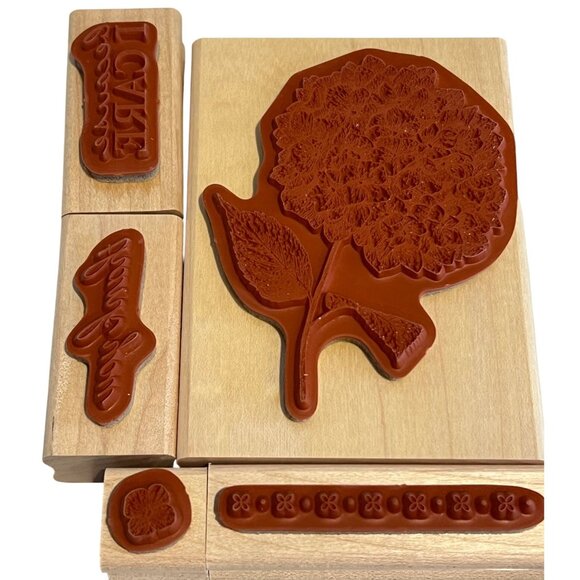 Stampin Up! "Because I Care" Wood Mounted Rubber Stamp Set Hydrangea - Picture 2 of 3